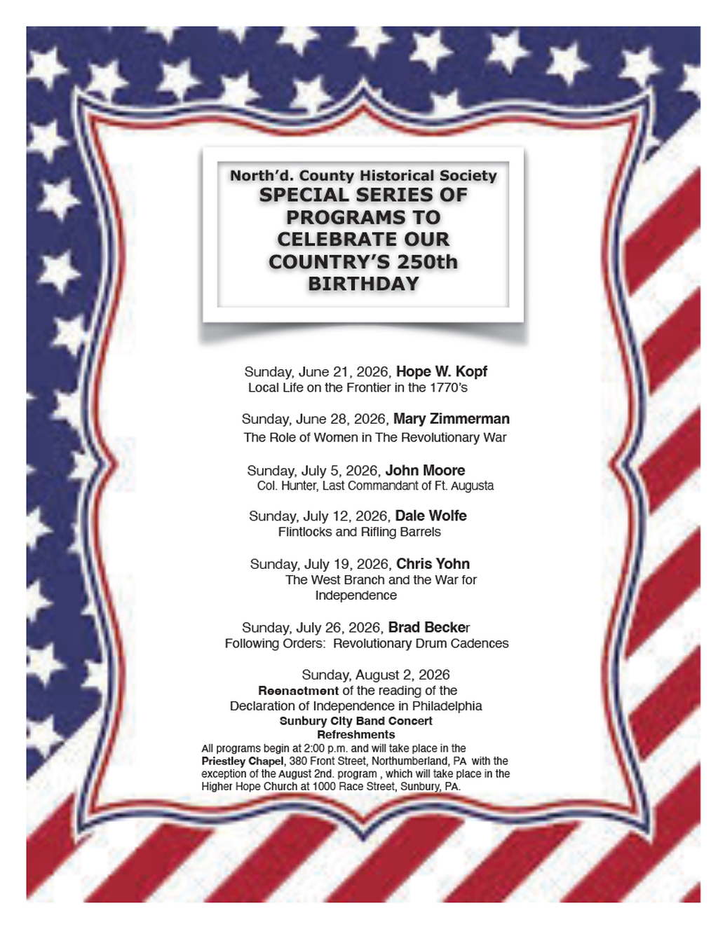 250th Programs Schedule